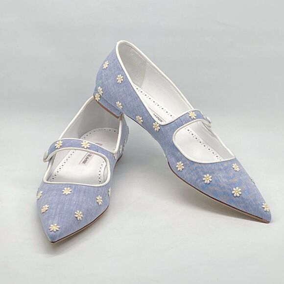 Manolo Blahnik Campari Blue Mary Jane Ballet Flats size 38.5 - Picture 9 of 13